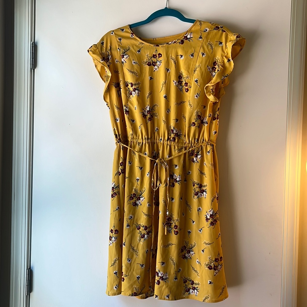 Yellow scoop neck silky dress